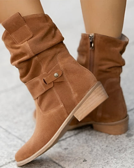 Women's Slouchy Faux Suede Mid-Calf Knee High Boots Block Heel - Brown