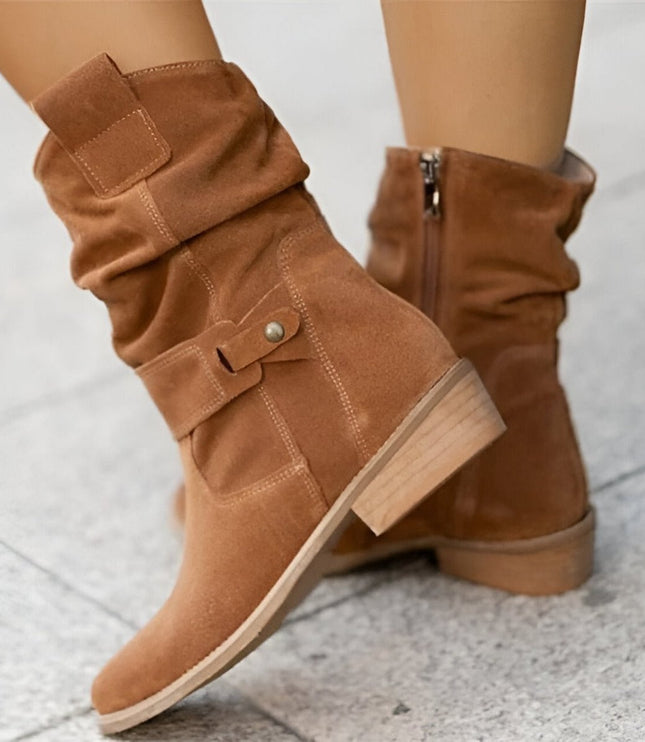 Women's Slouchy Faux Suede Mid-Calf Knee High Boots Block Heel - Brown