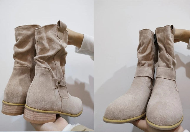 Women's Slouchy Mid Calf Boots with Side Zip