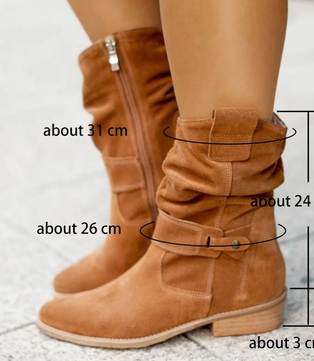 Women's Slouchy Mid Calf Boots with Side Zip