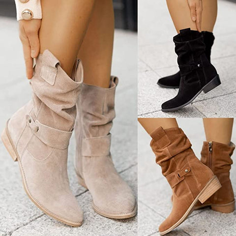 Women's Slouchy Mid Calf Boots with Side Zip