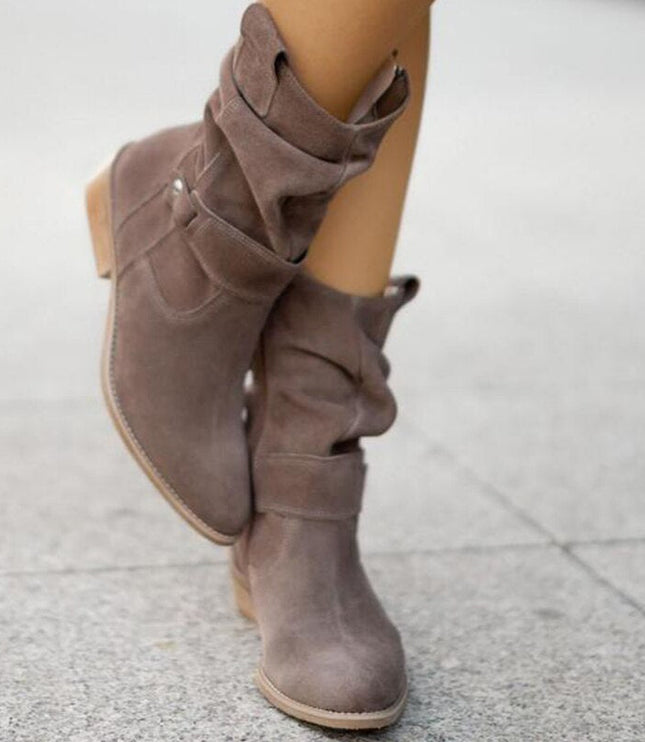 Women's Slouchy Mid Calf Boots with Side Zip