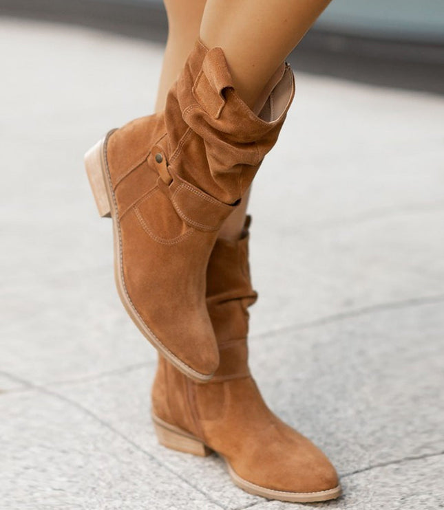 Women's Slouchy Mid Calf Boots with Side Zip