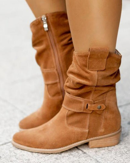 Women's Slouchy Mid Calf Boots with Side Zip