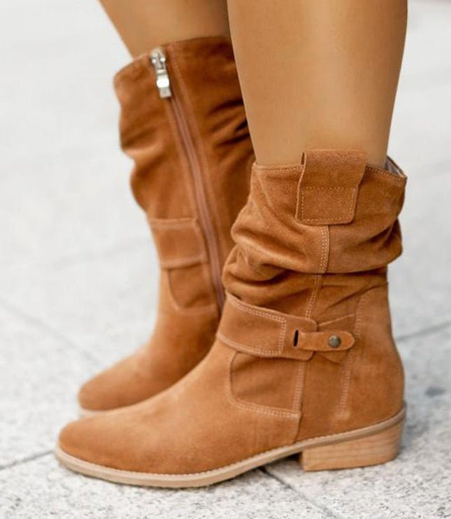 Women's Slouchy Mid Calf Boots with Side Zip