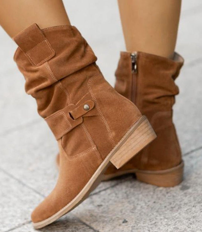 Women's Slouchy Mid Calf Boots with Side Zip