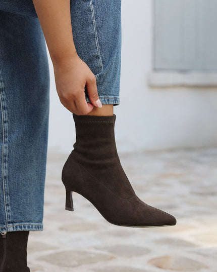 Women's Sock Ankle Boots with Pointed Toe and Kitten Heel
