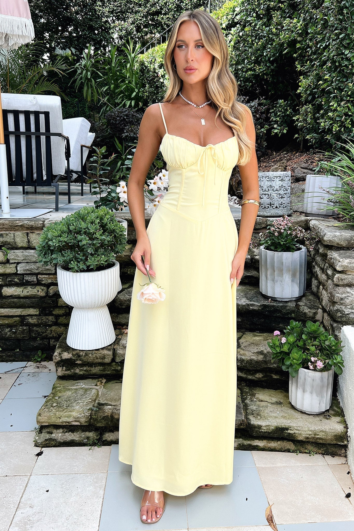 spaghetti strap plain ruffle ruched maxi a-line dress Nataly Ruched Maxi Dress