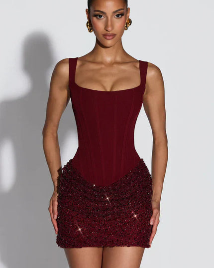 Vestido mini bodycon de cóctel para mujer con lentejuelas brillantes