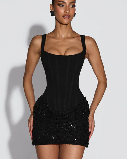 Vestido mini bodycon de cóctel para mujer con lentejuelas brillantes