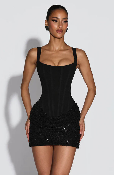 Vestido mini bodycon de cóctel para mujer con lentejuelas brillantes