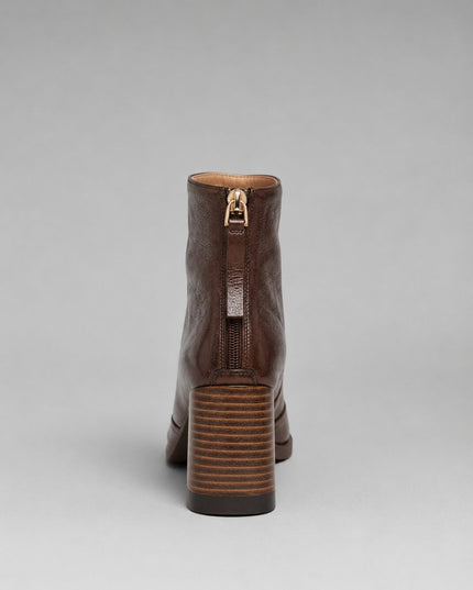 Women's Square-Toe Block-Heel Leather Ankle Boots