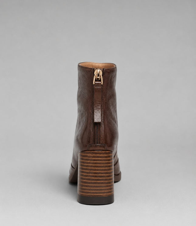 Women's Square-Toe Block-Heel Leather Ankle Boots