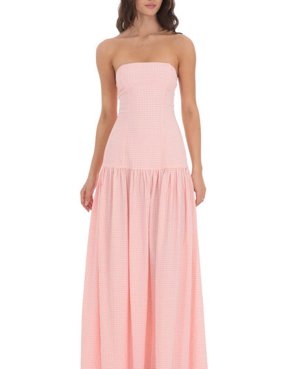 Vestido maxi cóctel sin tirantes para mujer con fruncido y sin mangas