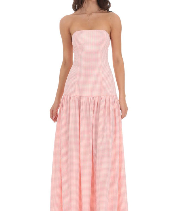 Vestido maxi cóctel sin tirantes para mujer con fruncido y sin mangas