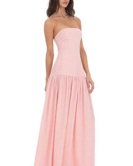 Vestido maxi cóctel sin tirantes para mujer con fruncido y sin mangas
