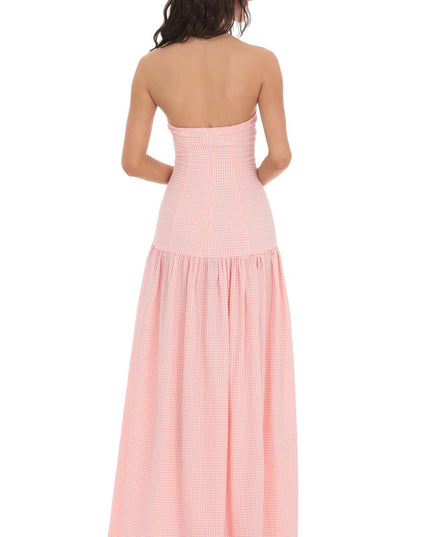 Vestido maxi cóctel sin tirantes para mujer con fruncido y sin mangas