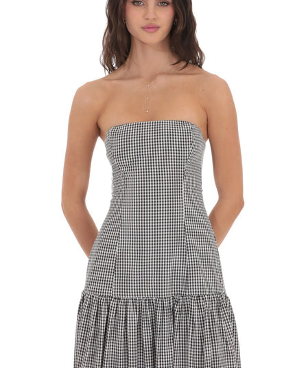 Vestido maxi cóctel sin tirantes para mujer con fruncido y sin mangas
