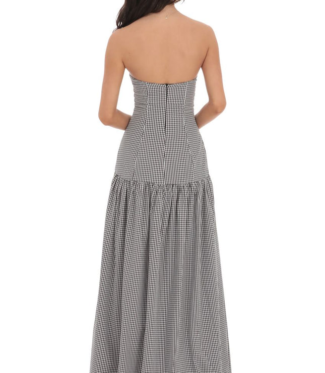 Vestido maxi cóctel sin tirantes para mujer con fruncido y sin mangas