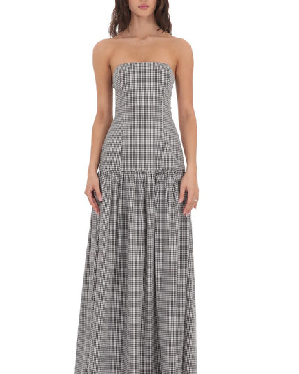 Vestido maxi cóctel sin tirantes para mujer con fruncido y sin mangas