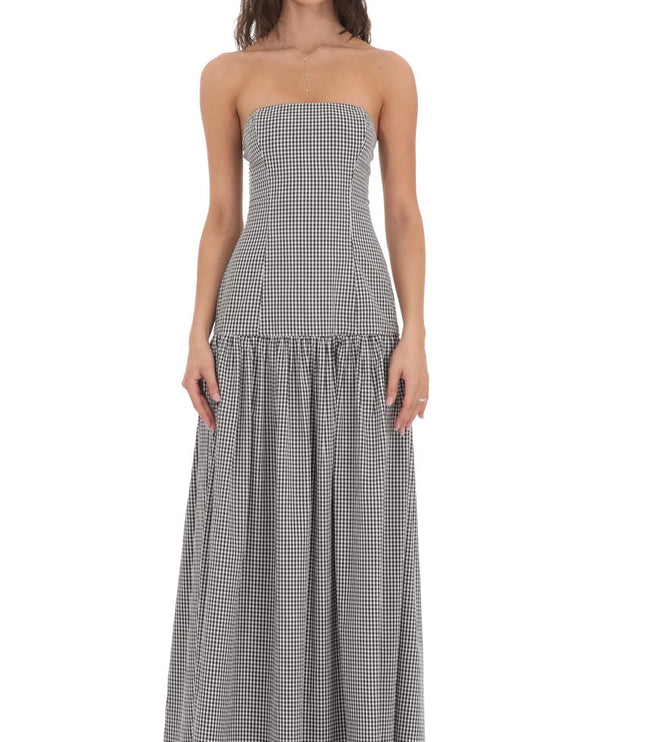 Vestido maxi cóctel sin tirantes para mujer con fruncido y sin mangas