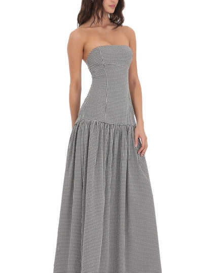Vestido maxi cóctel sin tirantes para mujer con fruncido y sin mangas