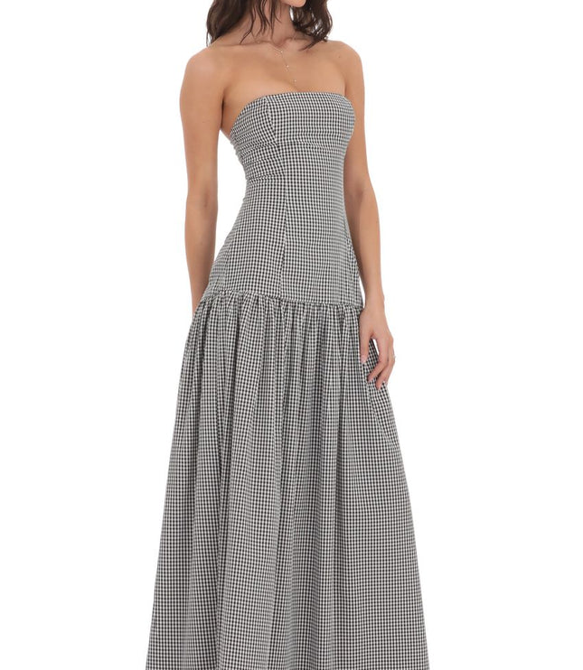 Vestido maxi cóctel sin tirantes para mujer con fruncido y sin mangas