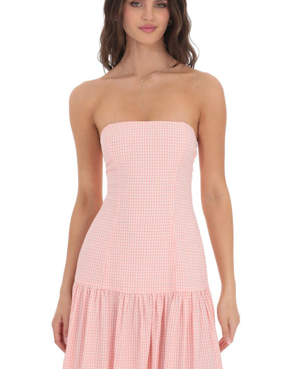 Vestido maxi cóctel sin tirantes para mujer con fruncido y sin mangas