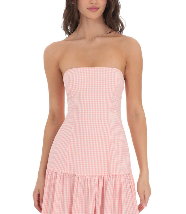Vestido maxi cóctel sin tirantes para mujer con fruncido y sin mangas