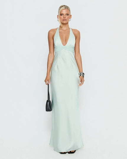 Vestido maxi para invitada de boda de verano para mujer con estampado floral y cuello halter