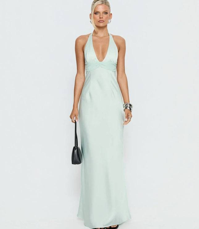 Vestido maxi para invitada de boda de verano para mujer con estampado floral y cuello halter