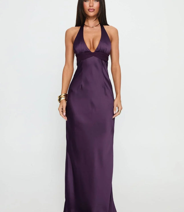 Vestido maxi para invitada de boda de verano para mujer con estampado floral y cuello halter