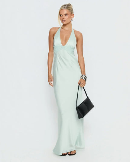 Vestido maxi para invitada de boda de verano para mujer con estampado floral y cuello halter