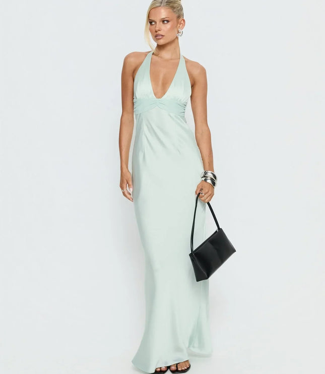 Vestido maxi para invitada de boda de verano para mujer con estampado floral y cuello halter