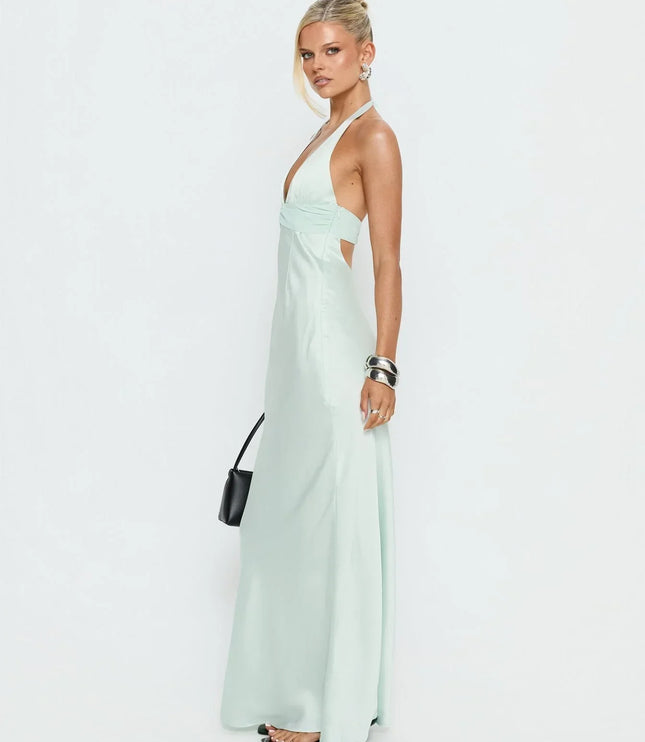 Vestido maxi para invitada de boda de verano para mujer con estampado floral y cuello halter