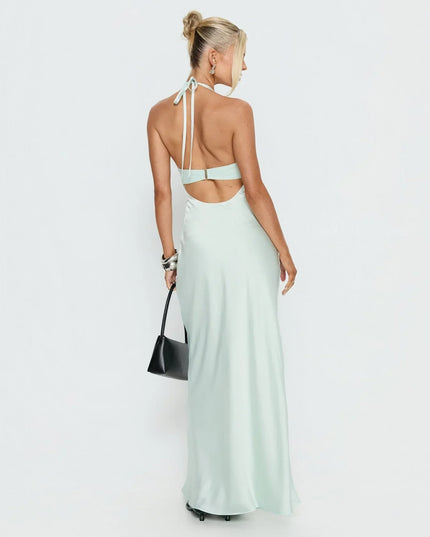 Vestido maxi para invitada de boda de verano para mujer con estampado floral y cuello halter