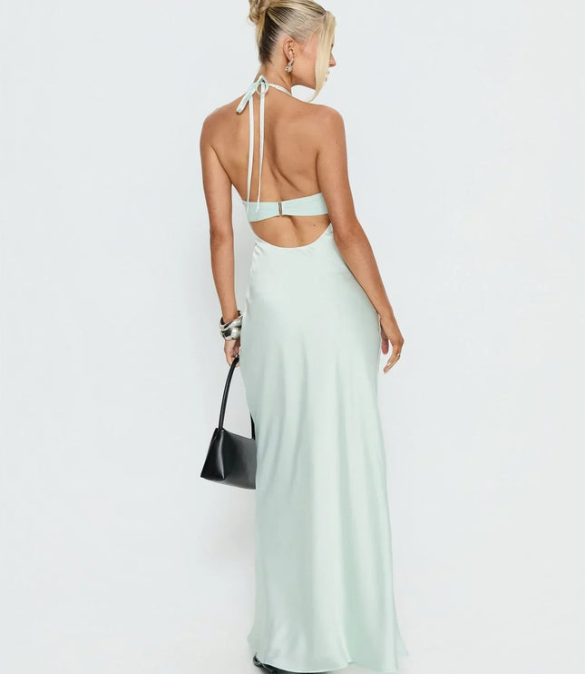 Vestido maxi para invitada de boda de verano para mujer con estampado floral y cuello halter