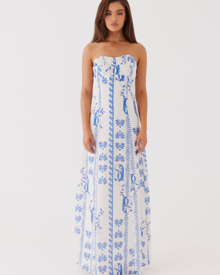 Vestido maxi floral de verano sin tirantes con fruncidos y corte en A para mujer