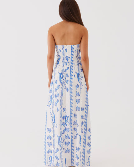 Vestido maxi floral de verano sin tirantes con fruncidos y corte en A para mujer
