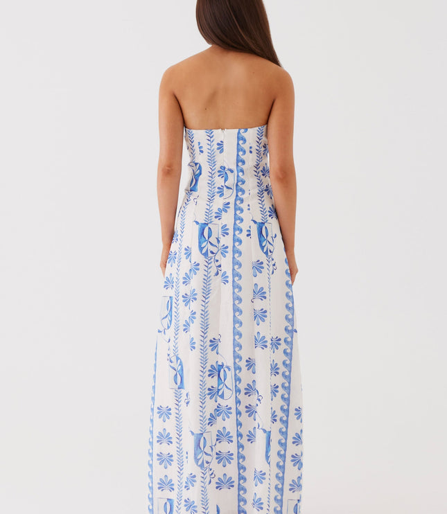 Vestido maxi floral de verano sin tirantes con fruncidos y corte en A para mujer