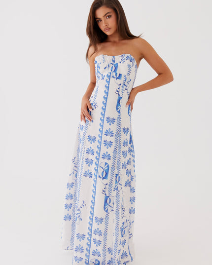 Vestido maxi floral de verano sin tirantes con fruncidos y corte en A para mujer