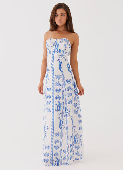 Vestido maxi floral de verano sin tirantes con fruncidos y corte en A para mujer