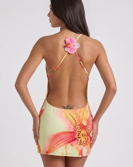 Vestido mini floral de verano con escote en V para fiesta de cóctel mujer