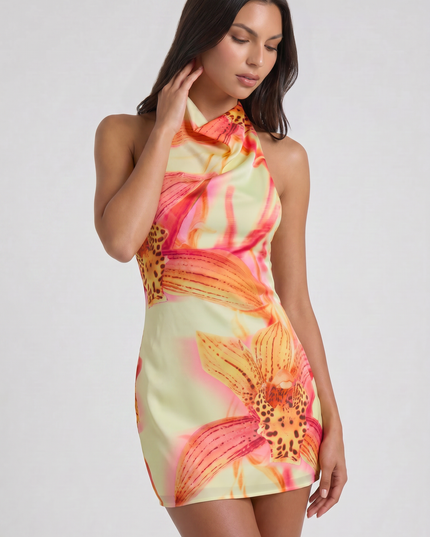 Vestido mini floral de verano con escote en V para fiesta de cóctel mujer