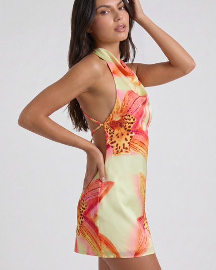 Vestido mini floral de verano con escote en V para fiesta de cóctel mujer