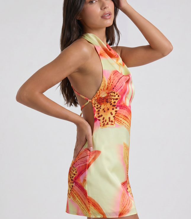 Vestido mini floral de verano con escote en V para fiesta de cóctel mujer