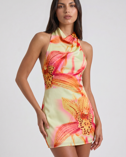 Vestido mini floral de verano con escote en V para fiesta de cóctel mujer