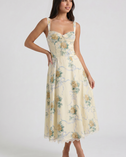 Vestido midi floral de verano con escote en V para invitada de boda mujer