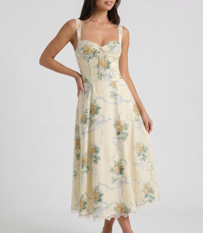 Vestido midi floral de verano con escote en V para invitada de boda mujer