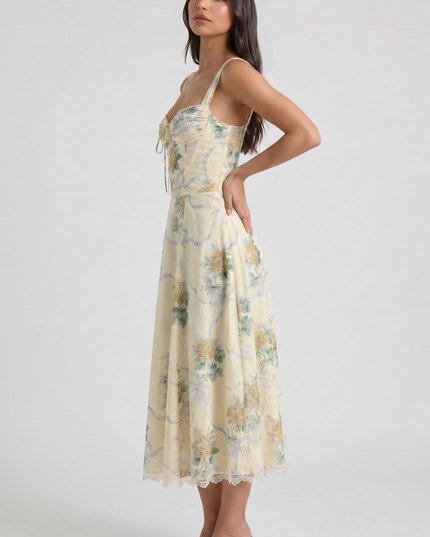 Vestido midi floral de verano con escote en V para invitada de boda mujer